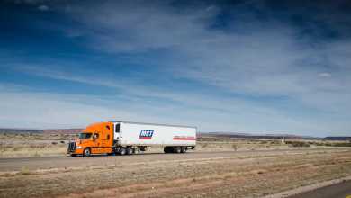 A tractor-trailer of MCT Transportation. TFI has acquired most of MCT's assets.