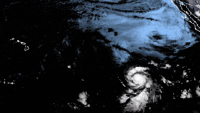 Satellite animation of Tropical Storm Douglas in the eastern Pacific.