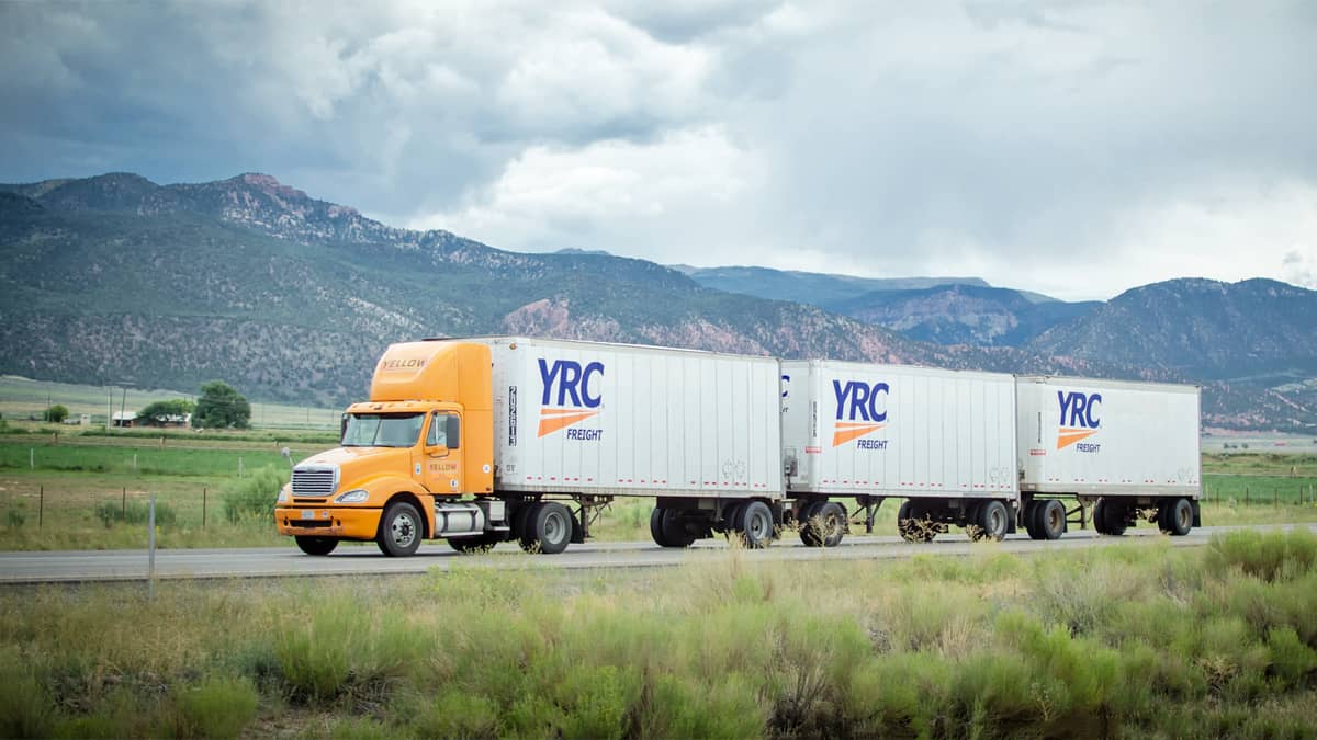 YRC Freight triple on highway