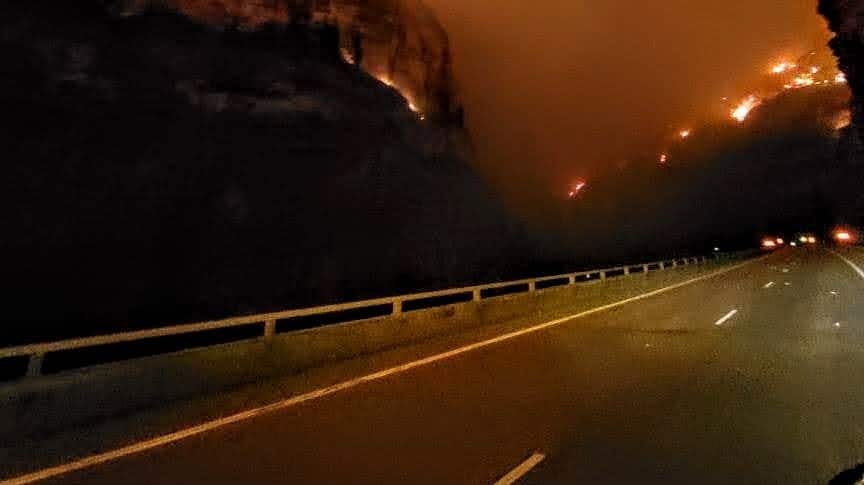 Grizzly Creek Fire burns along I-70 in Northwestern Colorado.