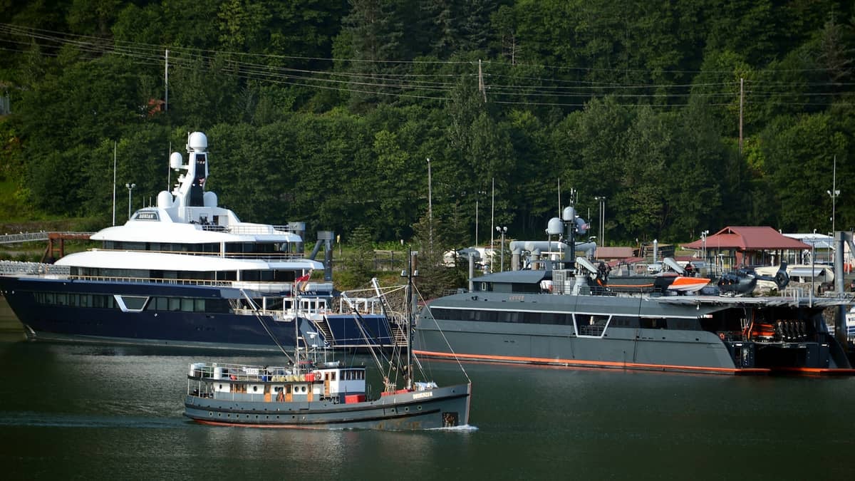 Boats at anchor in Juneau, Alaska.