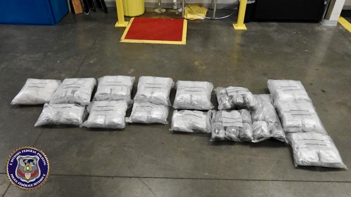 Bags of meth seized by authorities at the US-Canada border. A trucker has been charged with meth trafficking in connection with the seizure.
