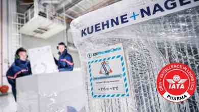 Temperature markings on a biopharma cold pack in warehouse operated by Kuehne+Nagel.