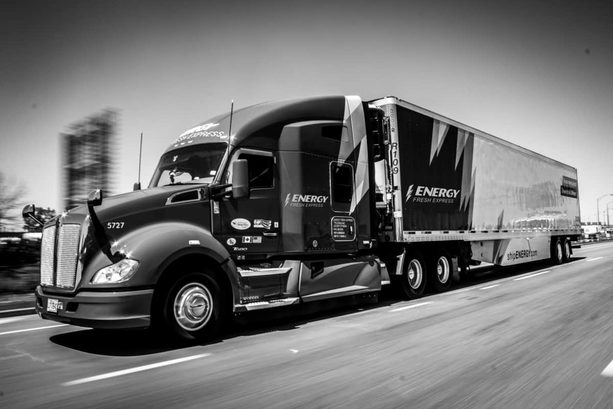 ENERGY Transportation truck in black and white