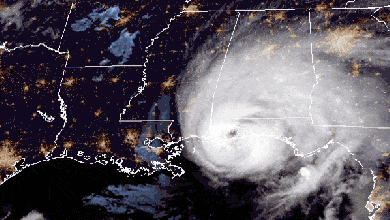 Satellite animation of Hurricane Sally making landfall at the northern Gulf Coast.