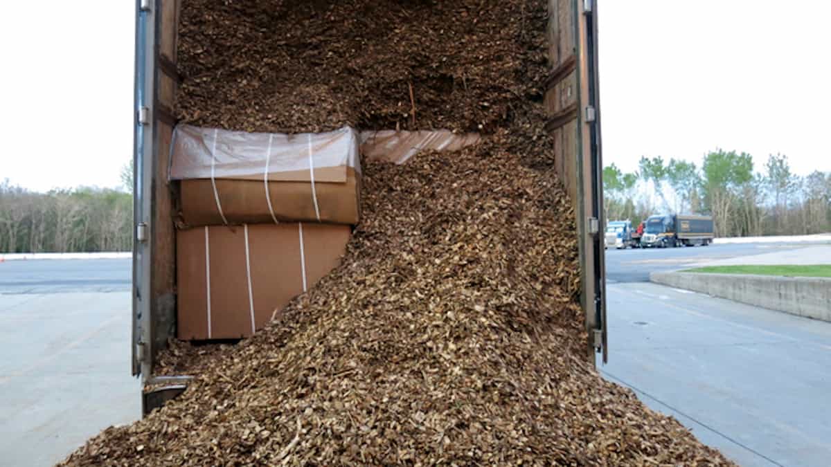 A tractor-trailer with tobacco inside as part of a investigation into a $336 million smuggling ring that transported tobacco from the US to Canada.