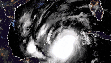 Satellite animation of Hurricane Delta crossing Mexico's Yucatan Peninsula.