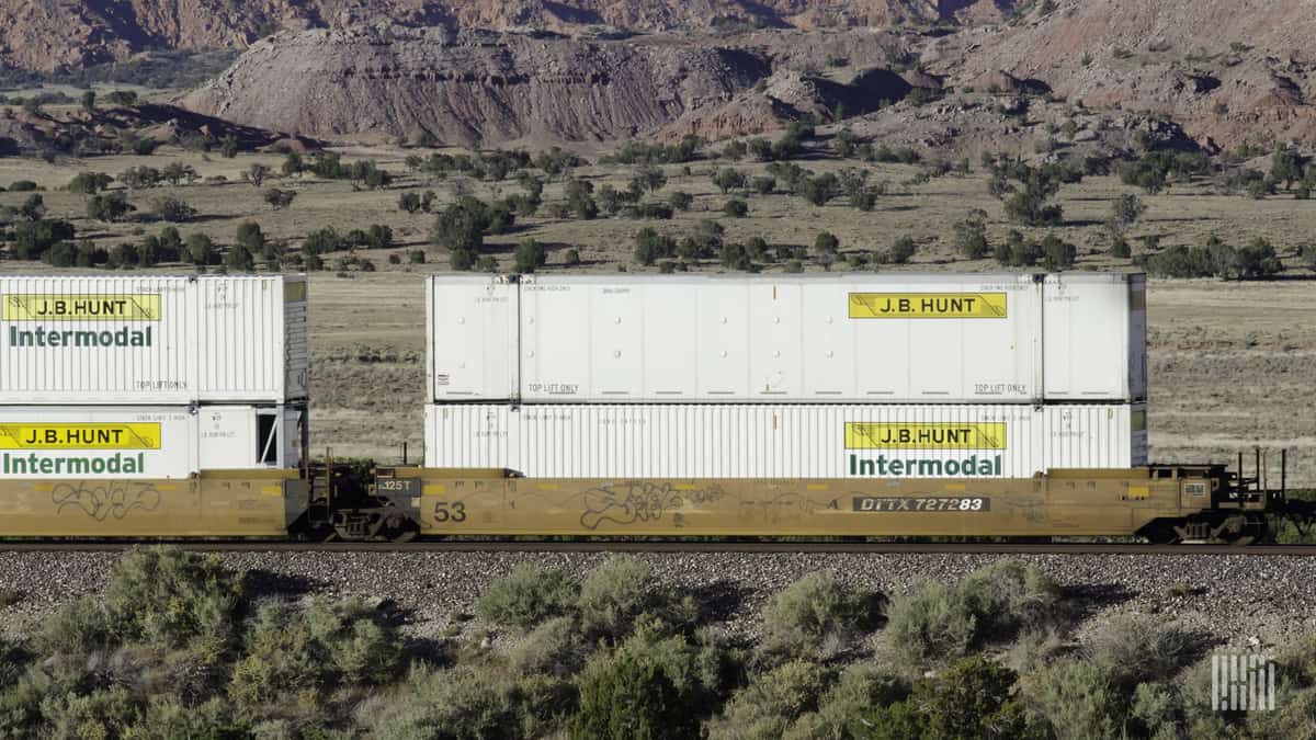 J.B. Hunt intermodal containers on railcars