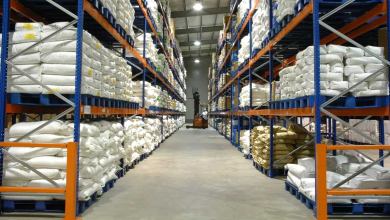 Forklift in warehouse
