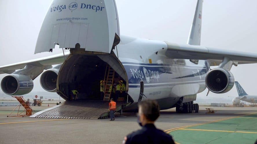 Volga-Dnepr plane waiting to be loaded with cargo.