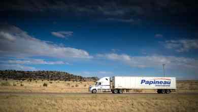 A tractor-trailer of TFI International carrier Papineau International. TFI said it pulled out of an acquisition of APPS Transport.