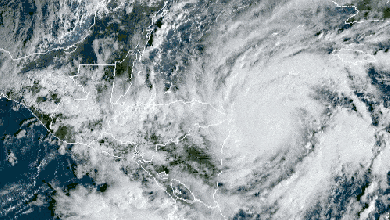 Satellite animation of Hurricane Eta in the Caribbean.