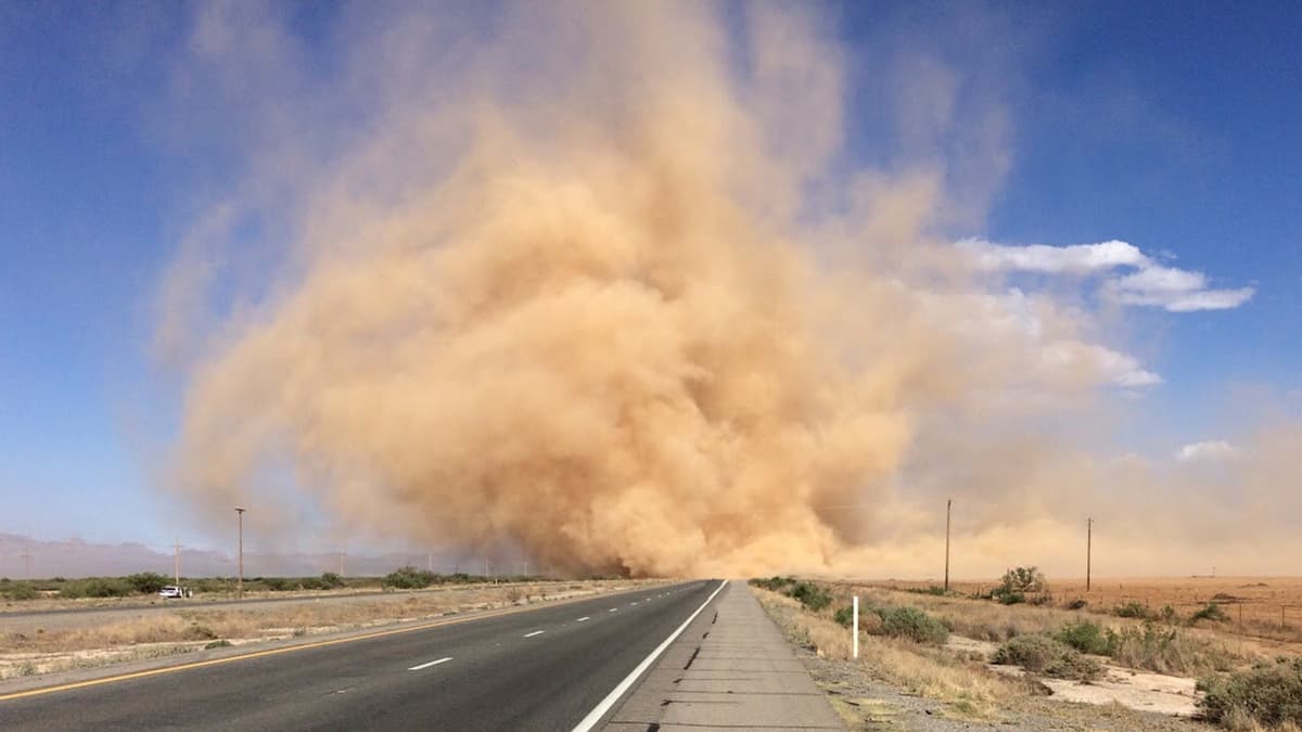 Dust torm rolling across an Arizona highway.