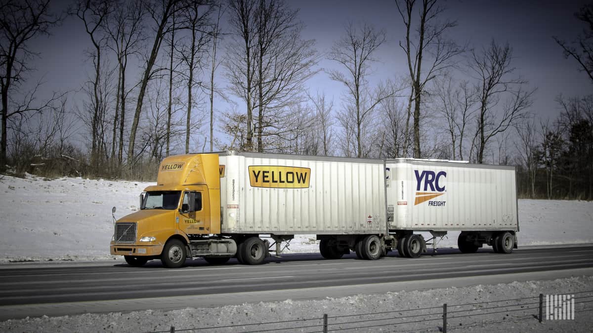 Yellow and YRC Freight trailers on highway