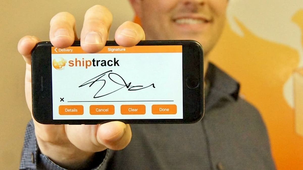A signature on the ShipTrack mobile app. Descartes Systems has acquired ShipTrack