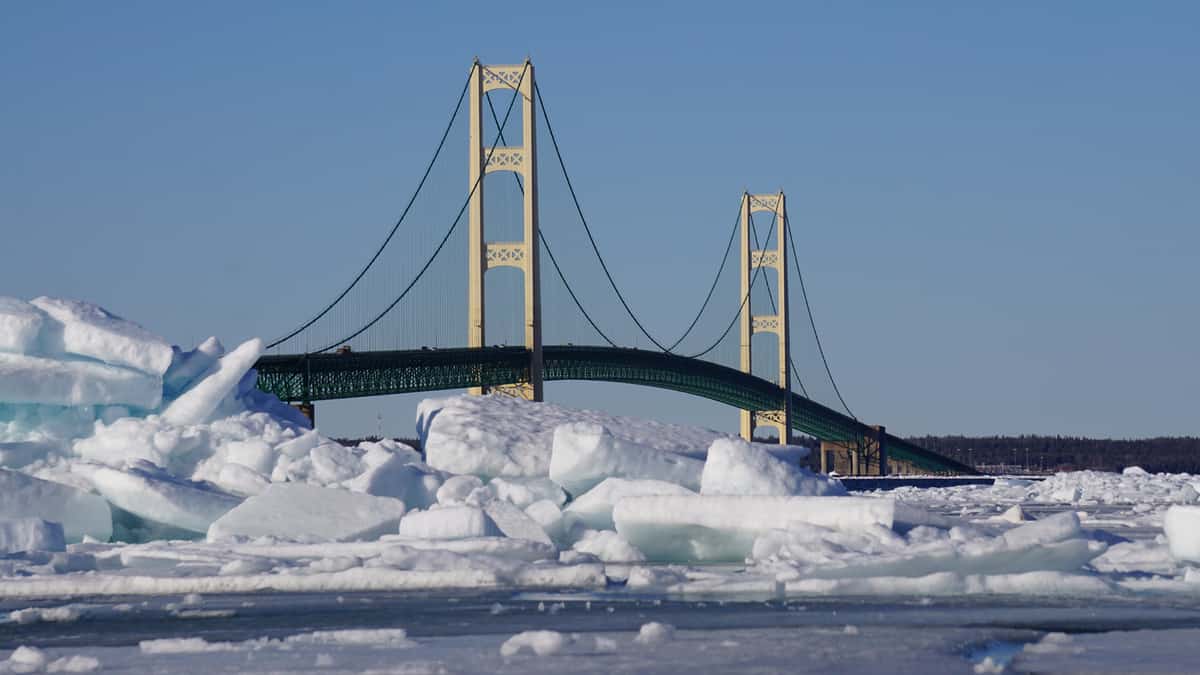 Mackinac Bridge on a wintry Michigan day.