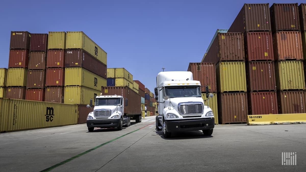 Drayage trucks at port