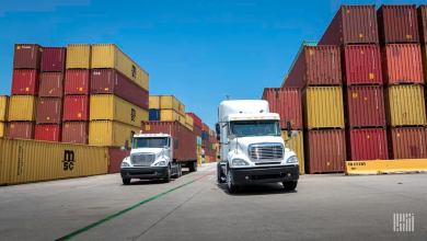 Drayage trucks at port