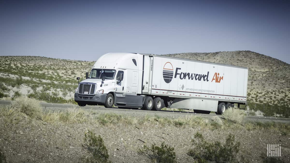 A Forward Air tractor-trailer seen from the front. The company was likely targeted in a cyberattack, experts say.