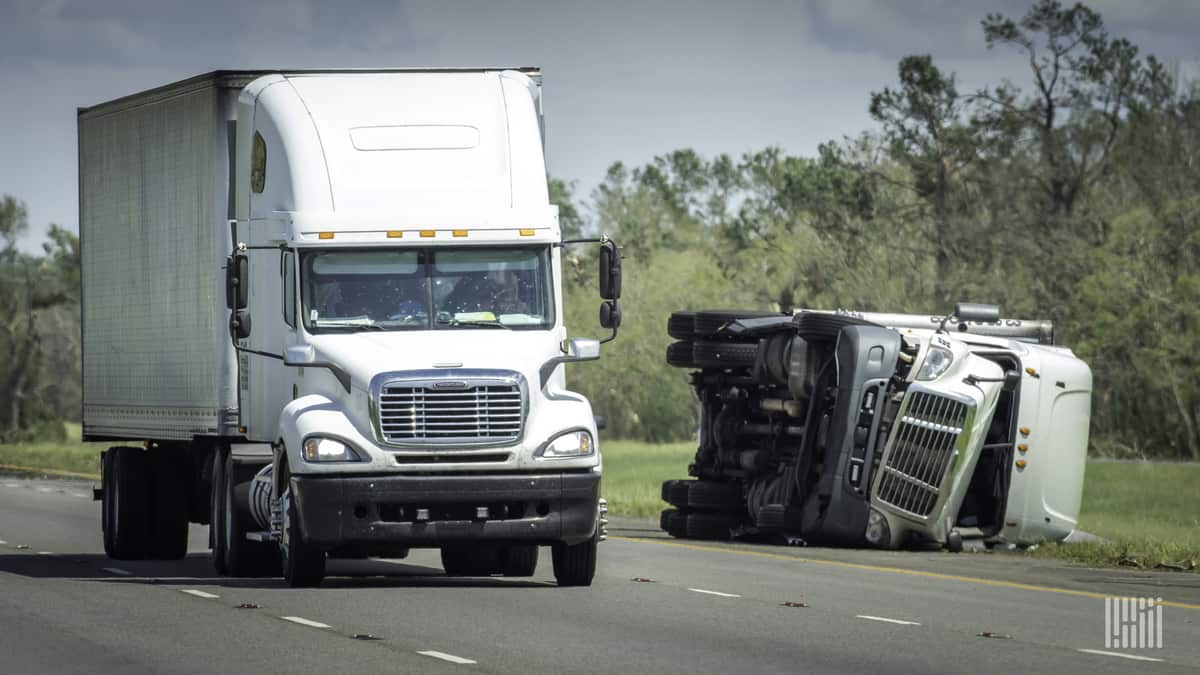 Tractor-trailer flipped by Hurricane Laura, August 2020.