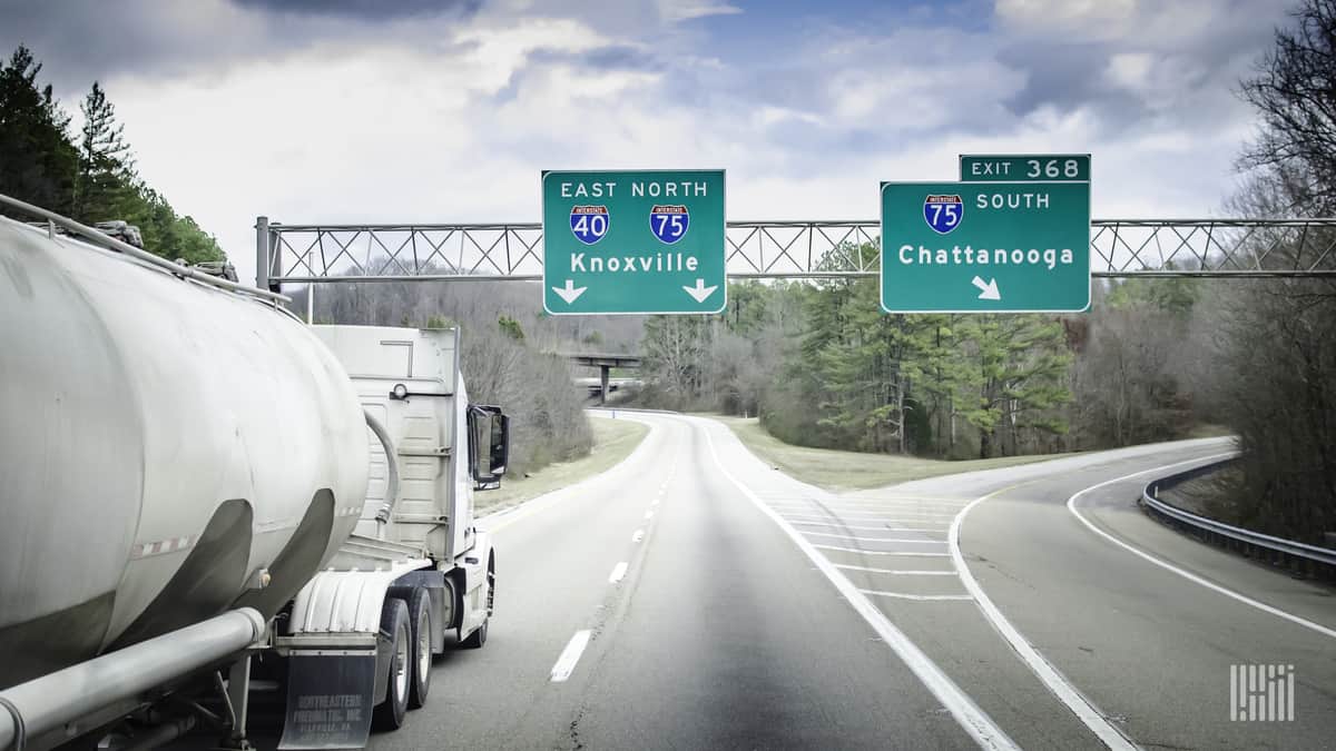 Tanker heading down I-75 in eastern Tennessee.