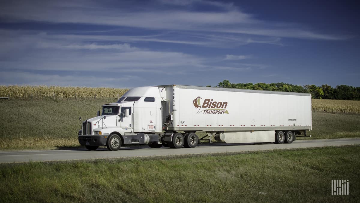 A tractor-trailer of Bison Transport, one of Canada's largest trucking companies.