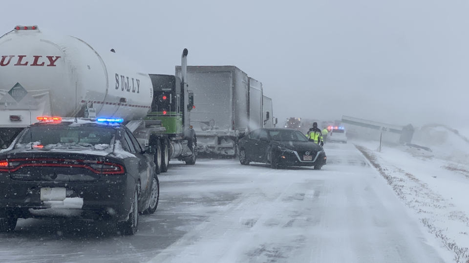 Wreck on Interstate 80 in Iowa during snowstorm on Feb. 4, 2021.