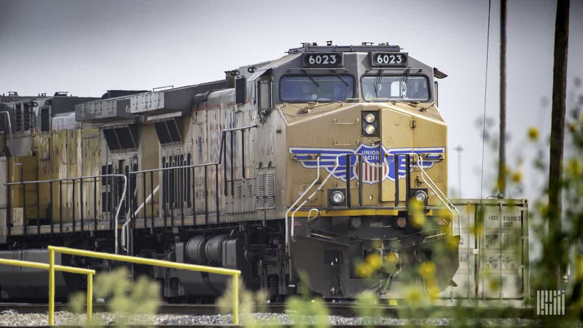 A photograph of a Union Pacific locomotive.