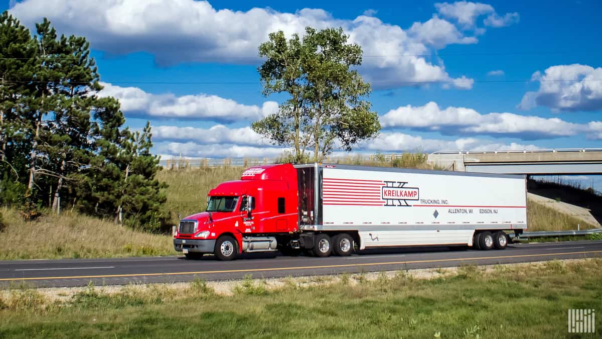 A side view of a tractor-trailer of Kreilkamp Trucking. A truck fire at the Wisconsin trucking company caused over $1 million in damage.