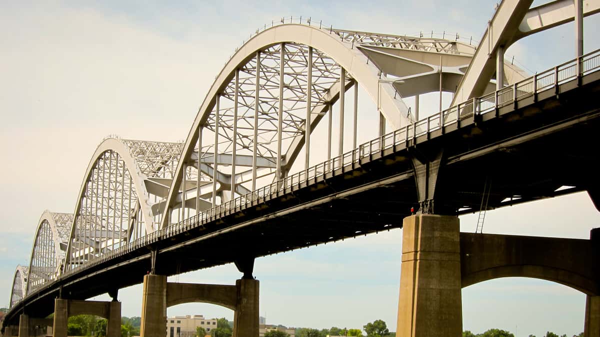 Centennial Bridge spanning the Mississippi River between Iowa and Illinois.