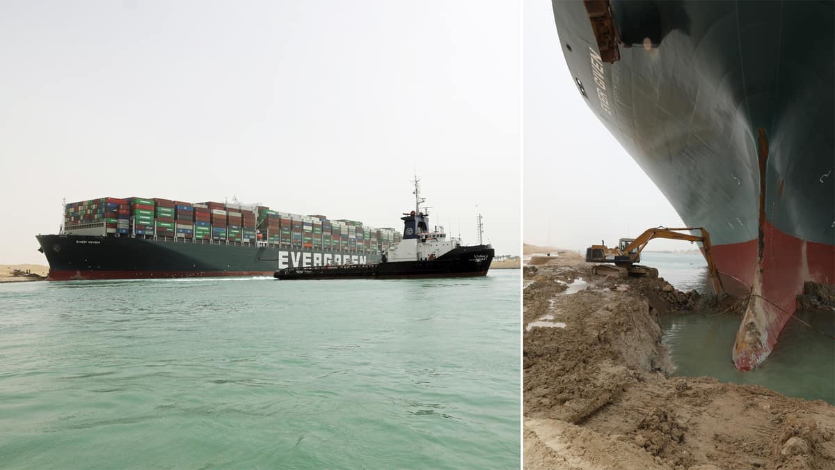 Evergreen Marine container ship stuck in Suez Canal.