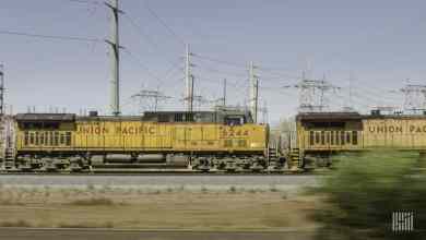 A photograph of Union Pacific locomotives.