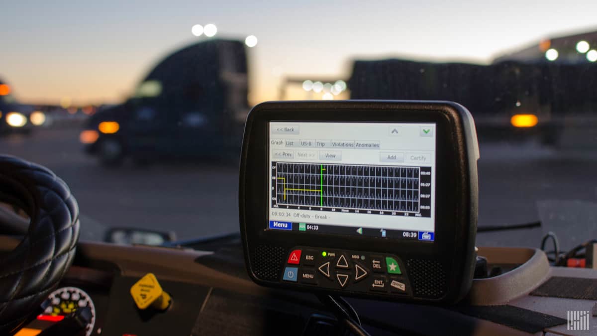 An electronic-logging device (ELD) on the dash of a commercial truck. Canada will require the use of ELDs in commercial trucks as of June 12 when its ELD mandate comes into force.