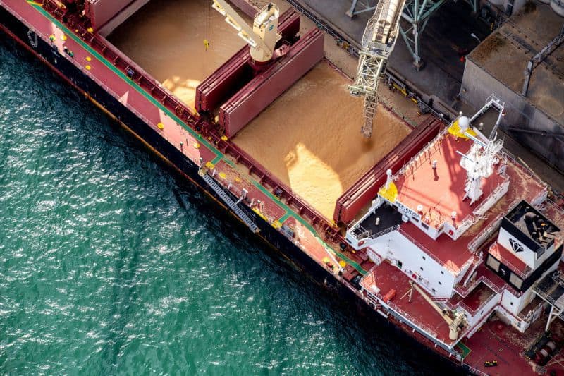 A bulk carrier docked at the Port of Montreal.