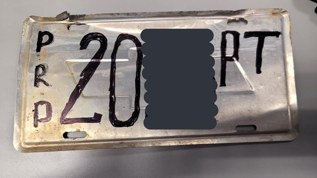 A hand-drawn license plate seized from a truck by police in Canada's Peel Region.