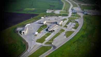 An aerial view of the Pembina U.S.-Canada border crossing, where two truck drivers were arrested.