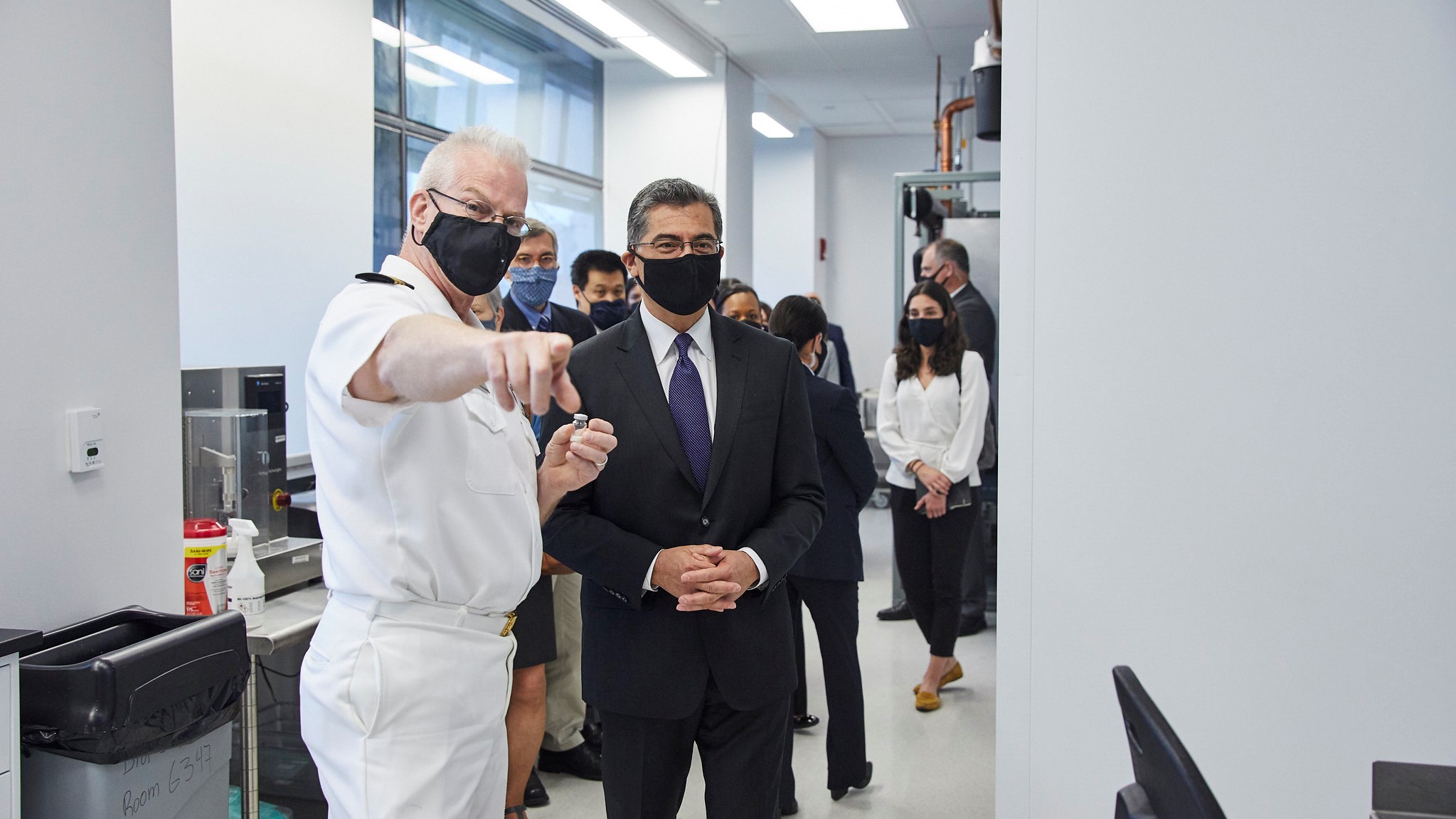 Health and Human Services Secretary Xavier Becerra met with FDA leaders in early May and visited an FDA lab. (Photo: FDA/Eli Kaplan)