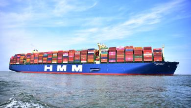 A container ship of HMM, seen from the side. The company was victim of a cyberattack.