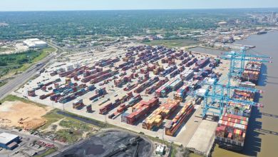 An aerial photograph of the APM Terminals Mobile facility.