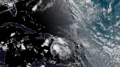 Satellite animation of Hurricane Elsa in the Caribbean.