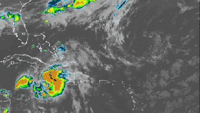Satellite animation of Tropical Storm Elsa in the Caribbean.