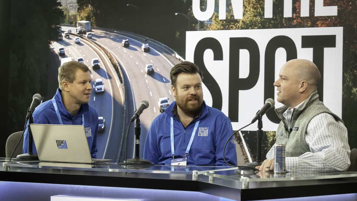 FreightWaves' Zach Strickland, J.P. Hampstead and Craig Fuller on the set of FreightWaves On the Spot. (Photo: FreightWaves staff