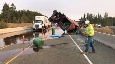 Truck crash on I-84 in eastern Oregon, Aug. 25.