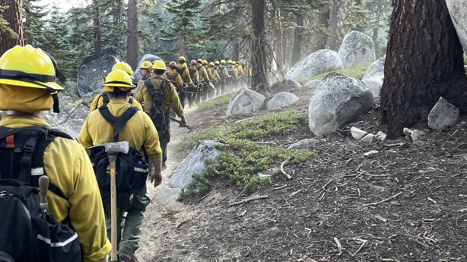 Crew at a portion of the Caldor fire in eastern California.
