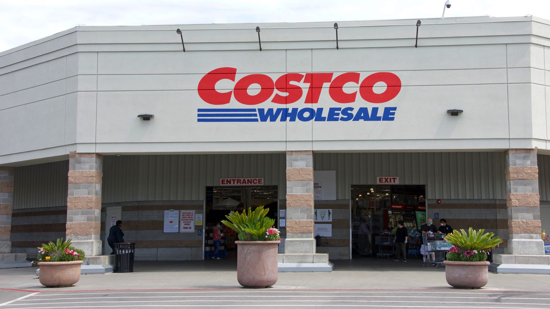 Front entrance to Costco Wholesale store.