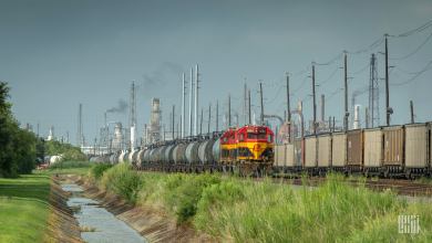 A photograph of a Kansas City Southern train.