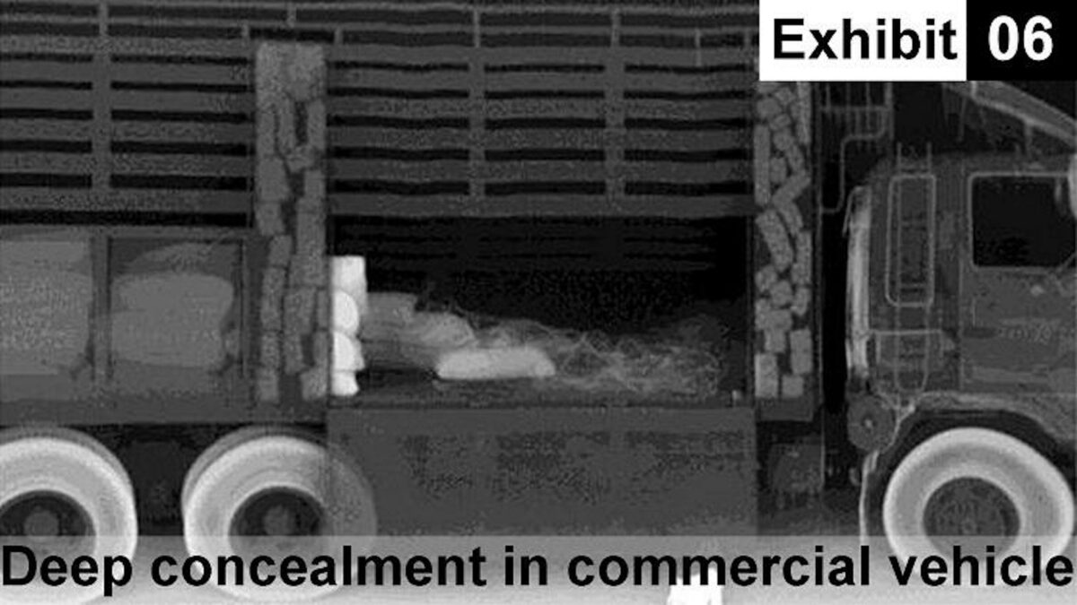 An x-ray image showing drugs concealed in a commercial vehicle.