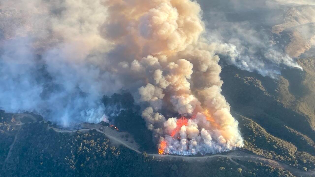 Aerial photo of the Alisal wildfire in Southern California in mid-October, 2021.