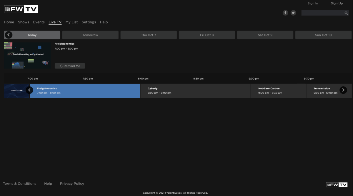 The FreightWavesTV guide to programming. (Image: FreightWaves)