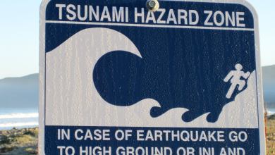 Tsunami evacuation route sign.